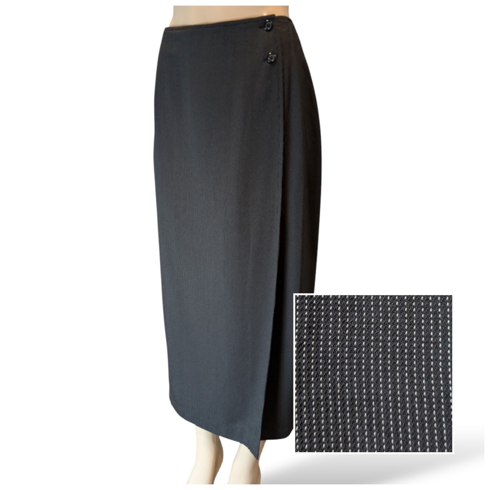 Halston Wrap Maxi Skirt Black White Mini Check Print Women's Size 14